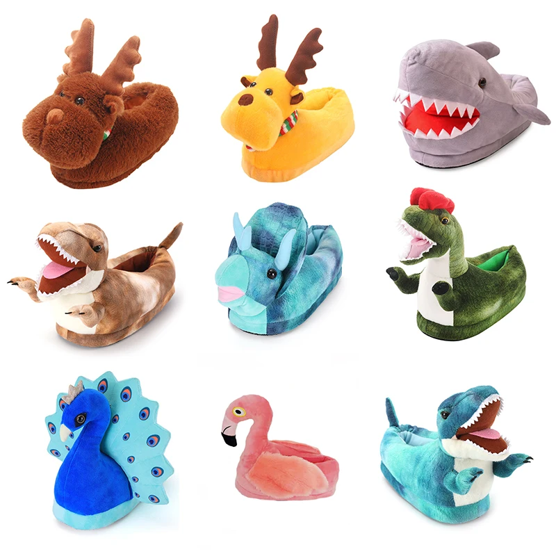 

Winter Warm Plush Slippers Parent-Child Christmas Home Bedroom Couple Animal Shoes Women Men Soft Indoor Shoes Gift Halloween