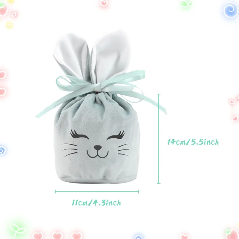 thumbnail image 1 of Bolsas de conejito de Pascua con orejas de conejo Bolsas de regalo de terciopelo suave Linda sonrisa de conejito Perfecta para dulces de azúcar Decoración de Pascua y embalaje de regalo, 1 of 5
