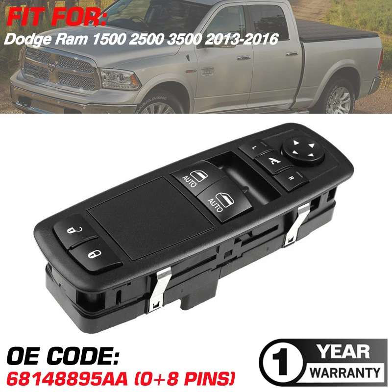 Power Master Window Control Switch Regulator Button For Dodge Ram 1500 2500 3500 2013 2014 2015 2016 68148895AA 68148895AB