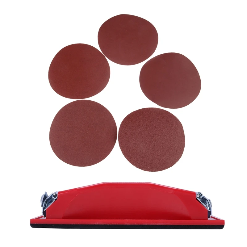 

Big Deal 1X Rectangle Paper Grit Sandpaper Holder Hand Sander Red Black & 30PCS 5 Inch 125Mm Round Sandpaper Disk Sand Sheets Gr