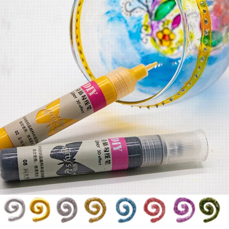

25ml Three-dimensional Hook Line Pen Acrylic Oil Brush Hand-painted Glass Painting Wood Metal Textile Ceramic Painting Pigment