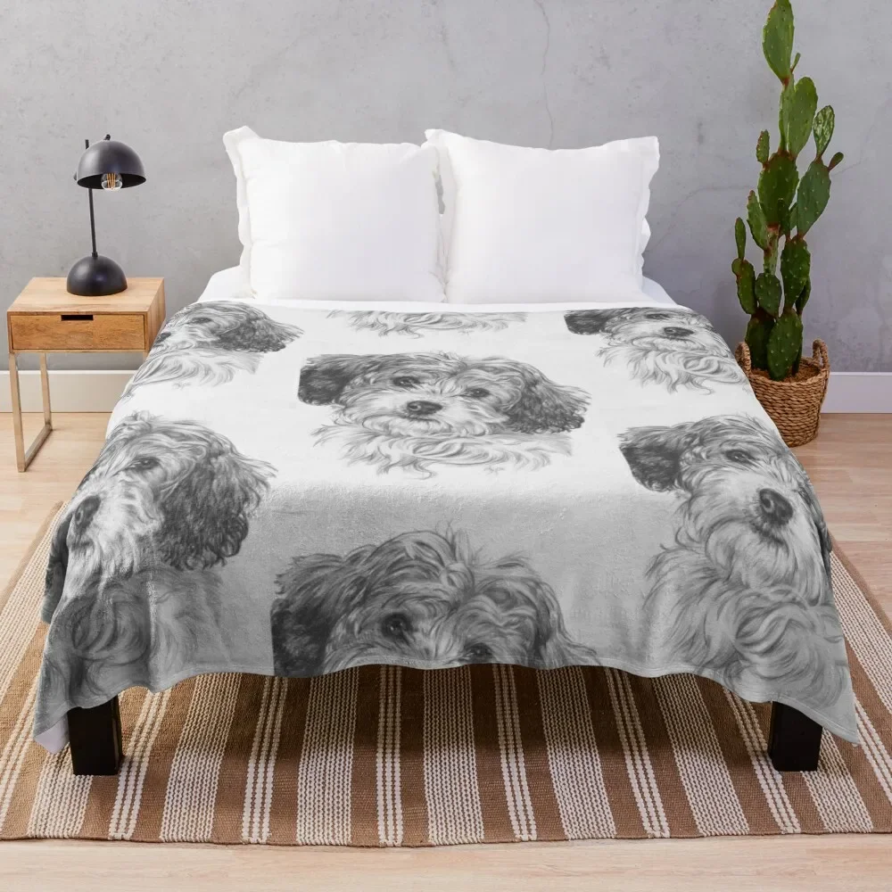 

Darling Cavachon Portrait in Graphite Throw Blanket Warm Softest Cute for sofa Blankets