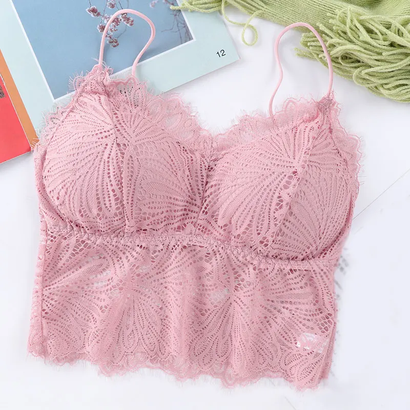 Women\'s Bras Pad Push Up Wireless Lace Bra Top Sexy Bralette Plus Size Fitness Underwear Flower Pattern Lingerie Full Cup