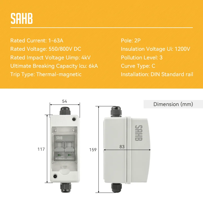 SAHB PV Waterproof Combiner Box DC Disconnect Isolator Switch Miniature Circuit Breaker With Junction Box 550V 800V IP65