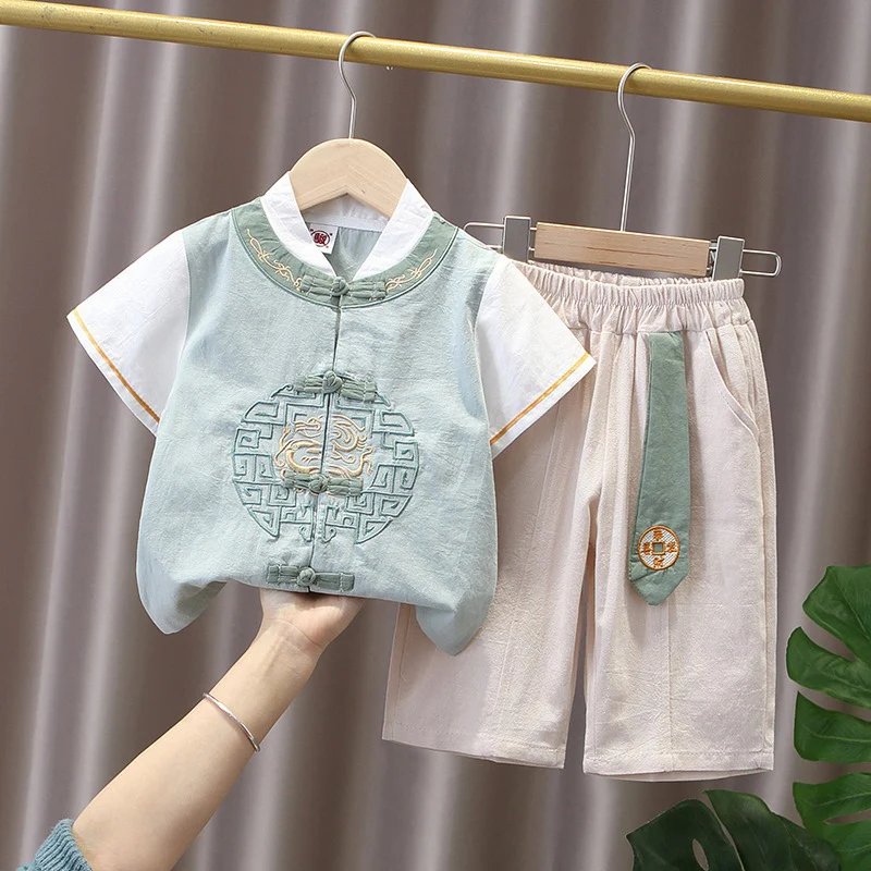 

Children Hanfu Boy Chinese Toddler Baby Kid Summer Thin Tang Dynasty Costume Ethnic Style School Student Suit Tops And Pants