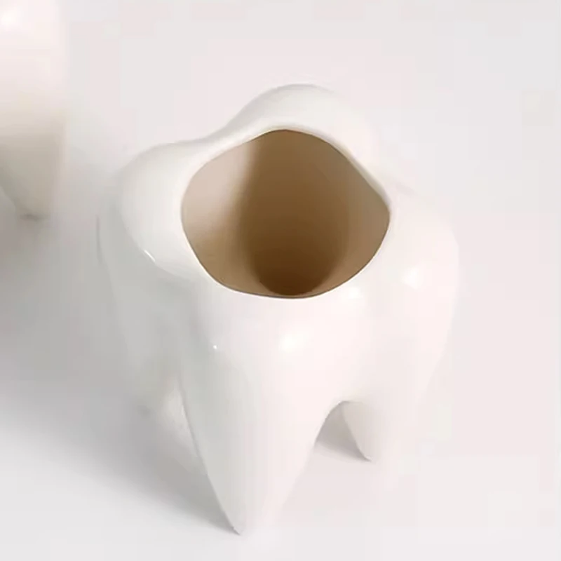 Creative Tooth Shape Pen Holder, White Teeth Toothbrush Cup, Miscellaneous Storage, Flower Pot Desktop Decoration Ornaments, 1Pc