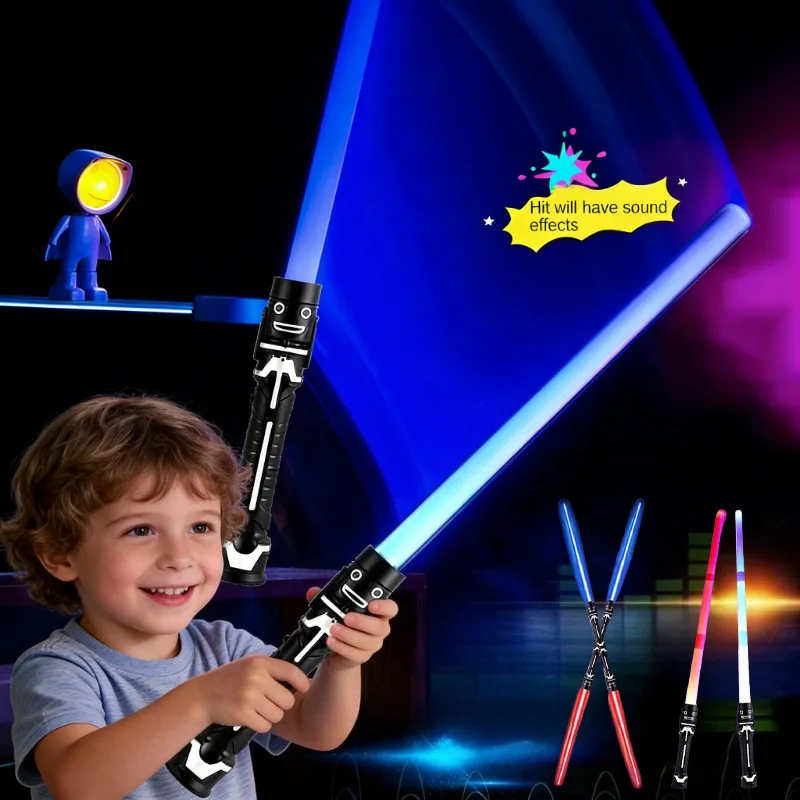Colorful Glowing Sword Toys Laser Sword Lightsaber Red and Blue Double Saber Telescopic Music Cosplay Cool Flashing Children Toy