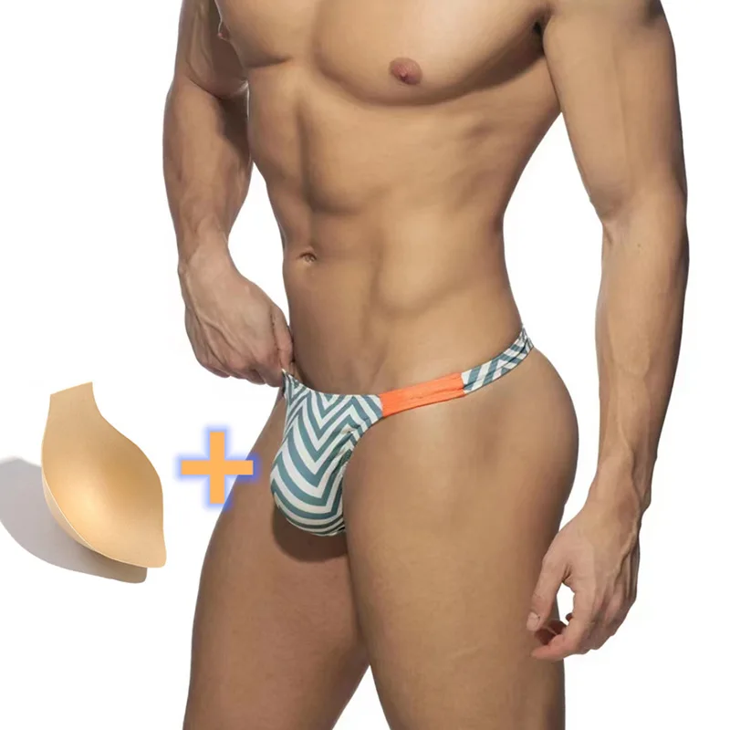 Low Waist Bikini Panties Men's Swimming Trunks with Push Pad Solid Sexy Swimsuit Quick-Drying Swimming Shorts Beach Swim Surf