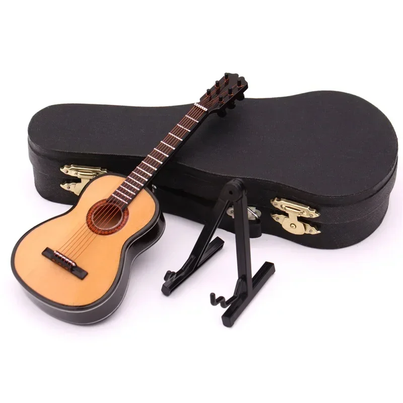 Mini Classical Guitar Model Wooden Miniature Musical Instrument Ornament Home Garage Kit Decoration Gift With Case Stand acoustic guitar classical guitar