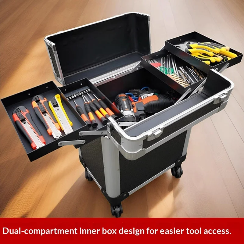 공구 케이스 헤비 듀티 휴대용 롤링 툴박스 보관함 잠금 가능 바퀴 차고 가정 작업장 정비사 정리함 바퀴