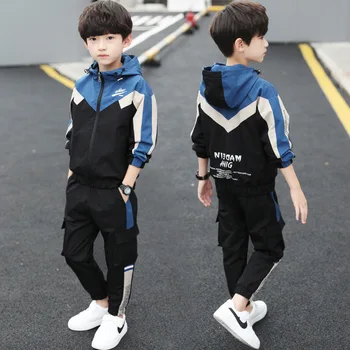 Teen Kids Spring/Autumn Long Sleeve Children's Hooded Sport Suit Boy's Clothing Sets Toddler Tracksuit Sets 6 8 10 12 14 Year