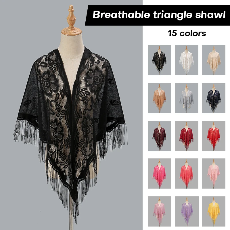 New Summer Fall Hollow Out Lace Women Scarf Shawls Fringe Solid Pashmina Stole Wrap Hijab Shawl Wedding Evening Party Cloak 4 colors women faux mink velvet plaid pashmina capes korean mother version cardigan tassel shawl coat knitted poncho with pocket