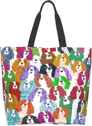 Charming Tie Dye King Charles Spaniel Puppy Tote Bag - Reusable and Colorful Shoulder Bag with Cute Cartoon Design (1)