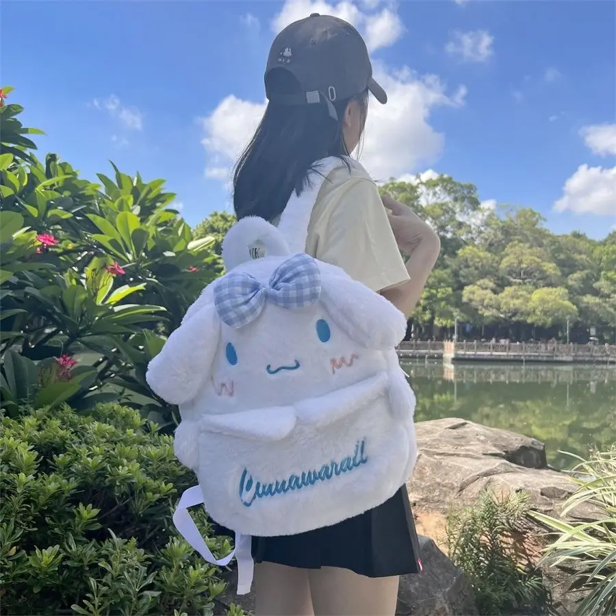 

Cinnamoroll Plush Bags Anime Kuromi Soft Stuffed Furry Handbags Kawaii Cartoon Rucksack Schoolbag Large Capacity Backpacks Gift