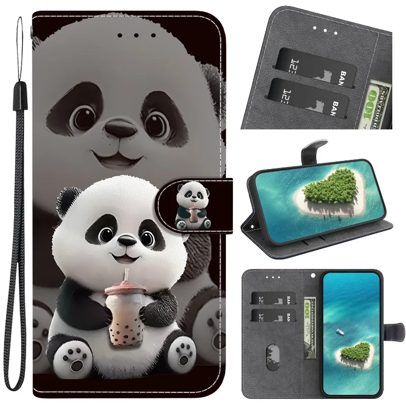 Cat Bear Wallet Flip Stand Case with Strap - Stylish Protective Cover
