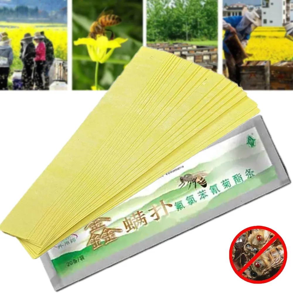 20PCS/Pack Beekeeping Fluvalinate Mite Killer Tool Varroa Mite Control Strip Acaricide Farm Killer Medicine Supplies