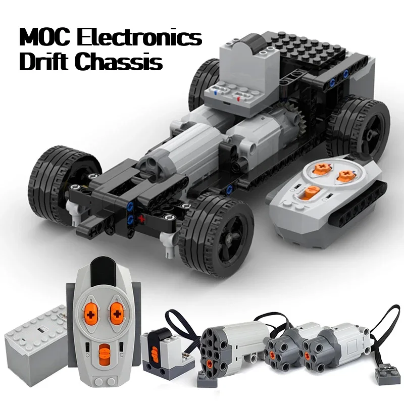 MOC Electronics Drift Chassis Double Motors Rear Wheel Drive Technical Cars RC Motorized STEAM Building Blocks Educational Toys 1
