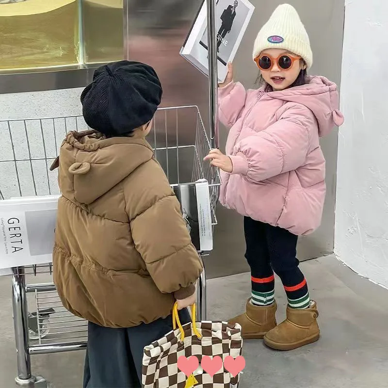 Boys Cotton Jacket Clothes New Winter Children Coat Thickened Warm Outerwear Baby Girls Solid Hooded Cartoon Clothing