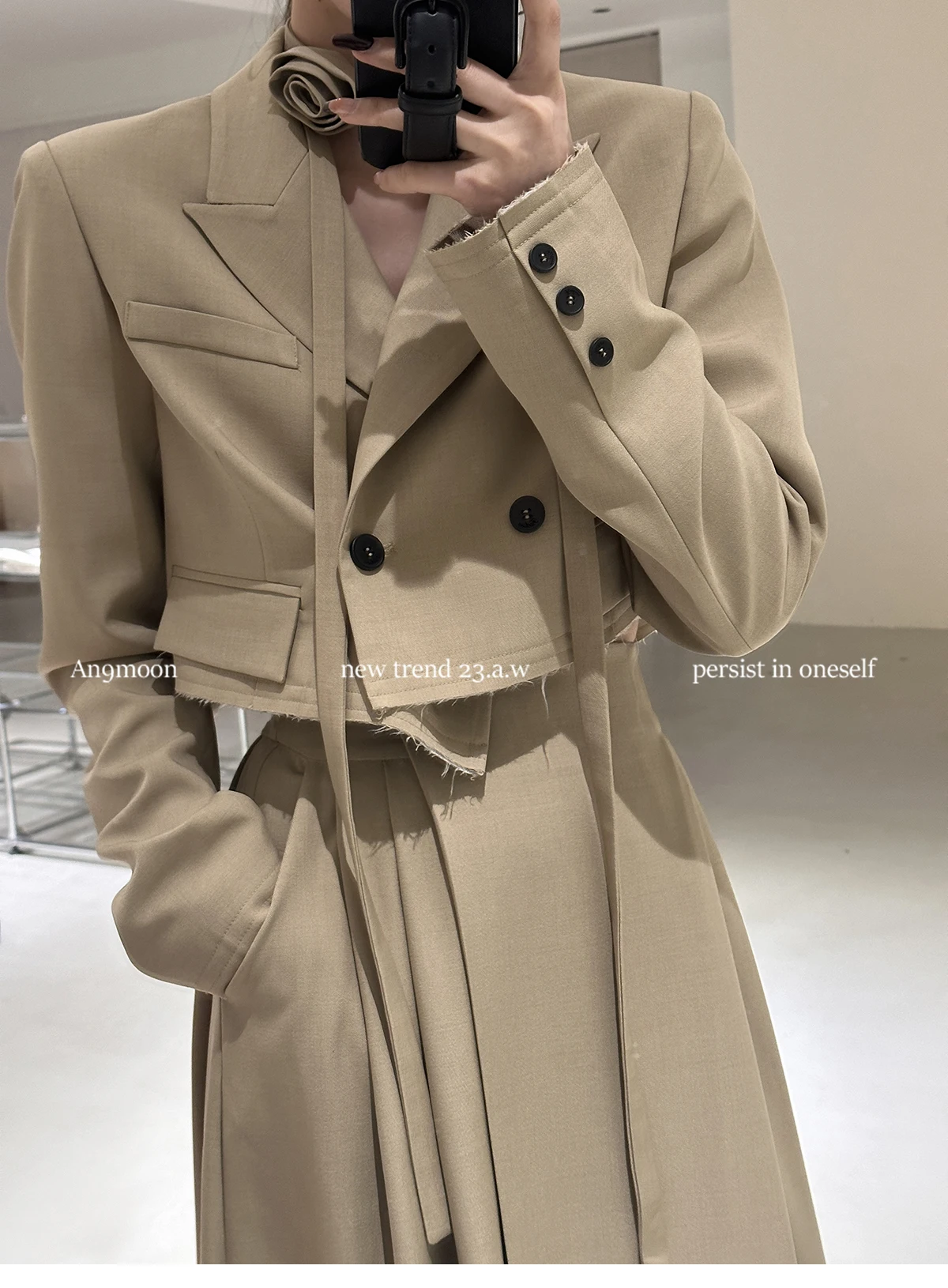 BJTZ Vintage Temperament Fashion Long-sleeved Short Suit Jacket Female Pleated Skirt Two-piece Set Female 2025 New Model 5