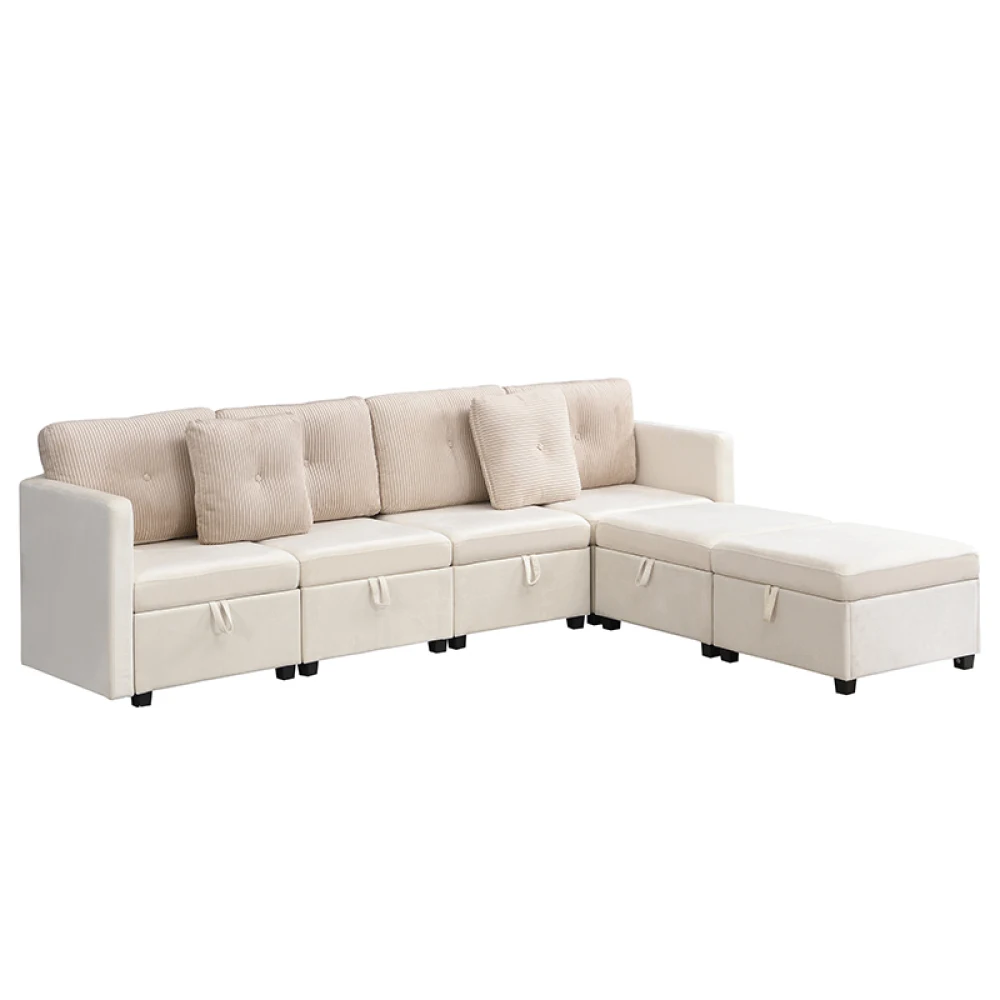 Modulares U-förmiges Sofa mit Stauraum, Multifunktionales Wohnzimmer-Ecksofa, Hochdichter Schaumstoff, Samt + Kord-Design – Detail 25