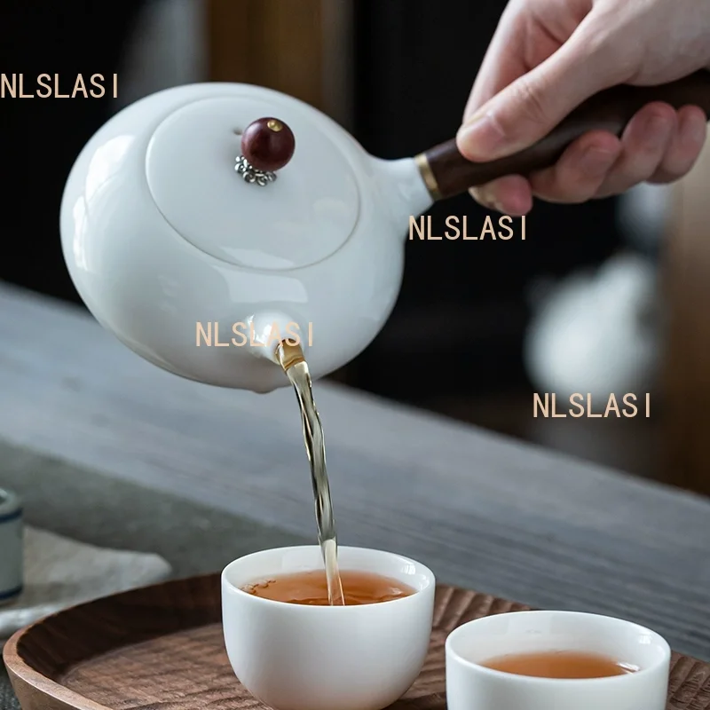Mutton Fat Jade White Porcelain Teapot Ball Hole Filter Tea Infuser Handmade Ceramic Xishi Tea Pot Chinese Tea Ceremony Supplies