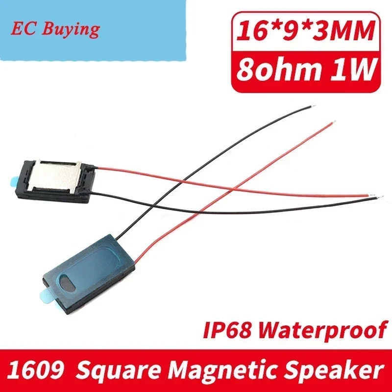 2 шт. 1609 Динамік 8R 1 Вт IP68 Водонепроникна алюмінієва плівка Шрапнель Квадратний магнітний динамік 8 Ом 1 Вт Смарт-годинник Динамік для ноутбука