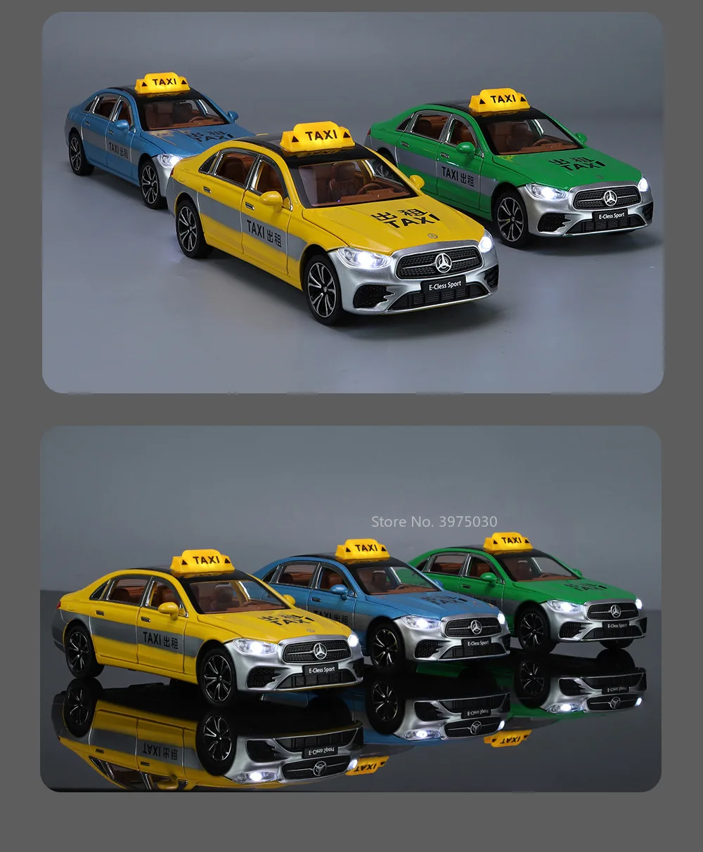 1:24 Mercedes-Benz E300L Taxi Car Model Toy Diecast Alloy Vehicles