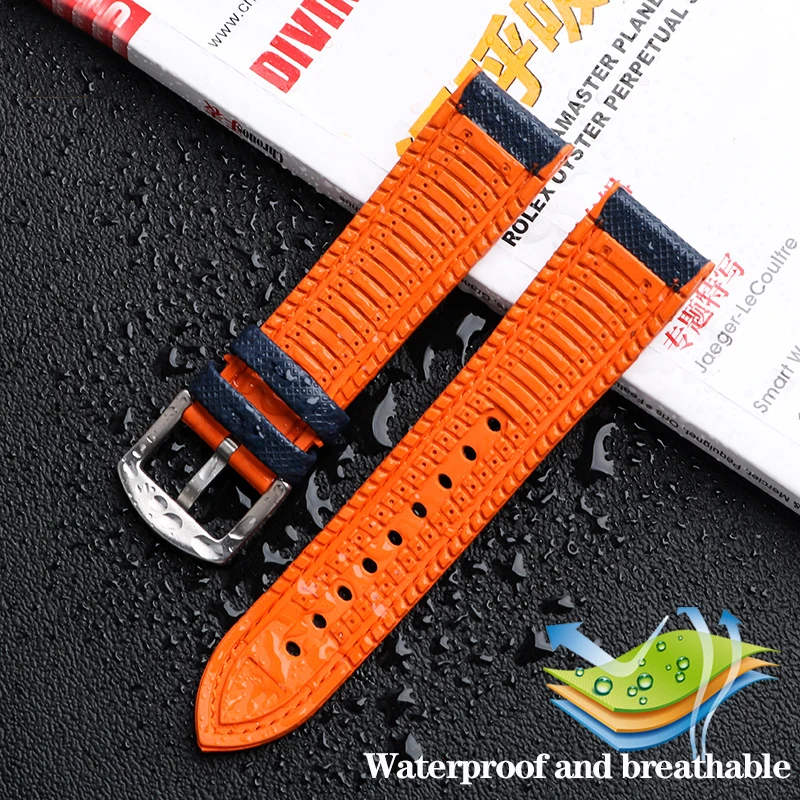 Durable Nylon Rubber Bottom Sports Watchband - 24mm Canvas Silicone Strap