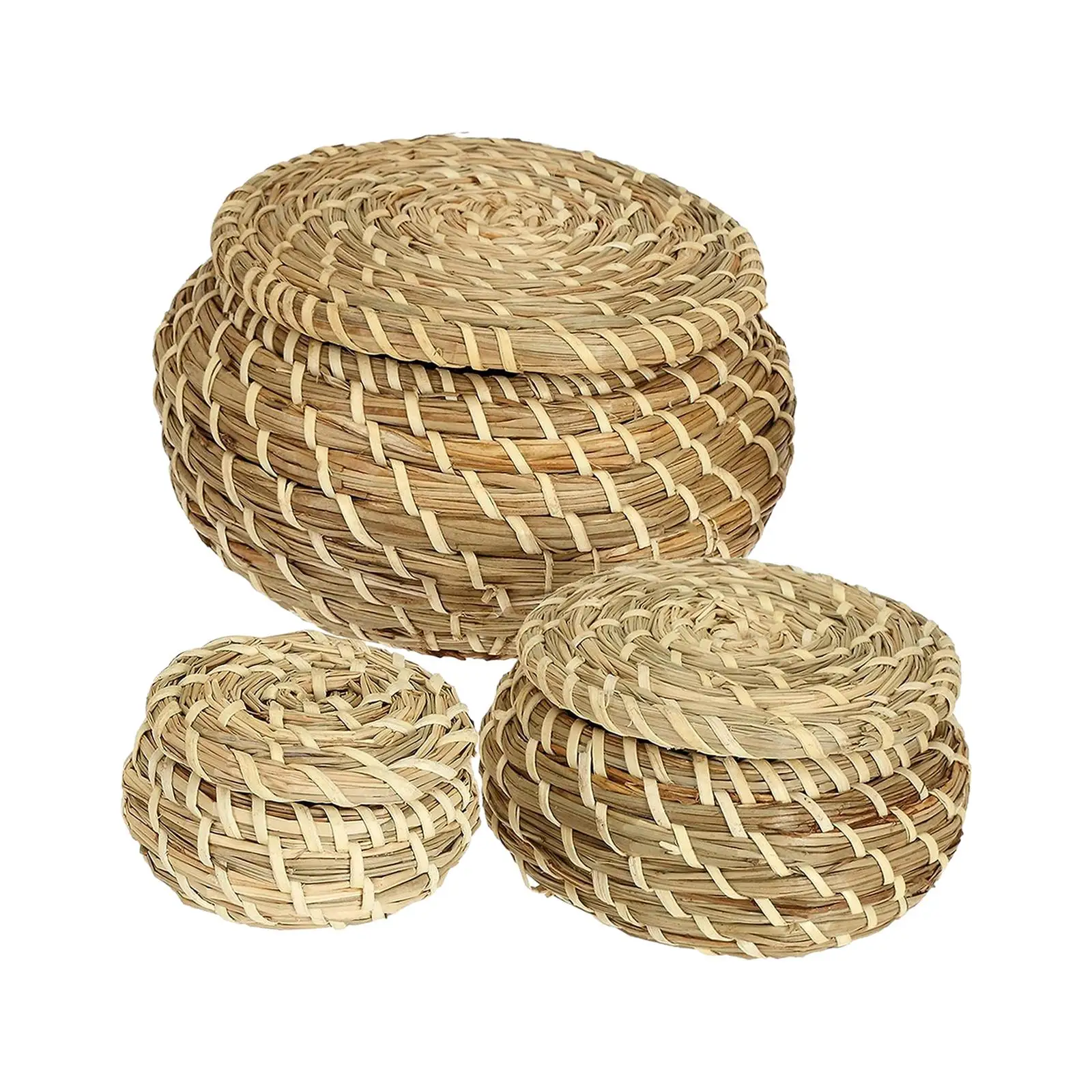 Handmade Storage Baskets 3Pcs with Lids Jewelry Storage Bin Wicker Basket Lid Kitchen Fruit Keys Bathroom Desktop
