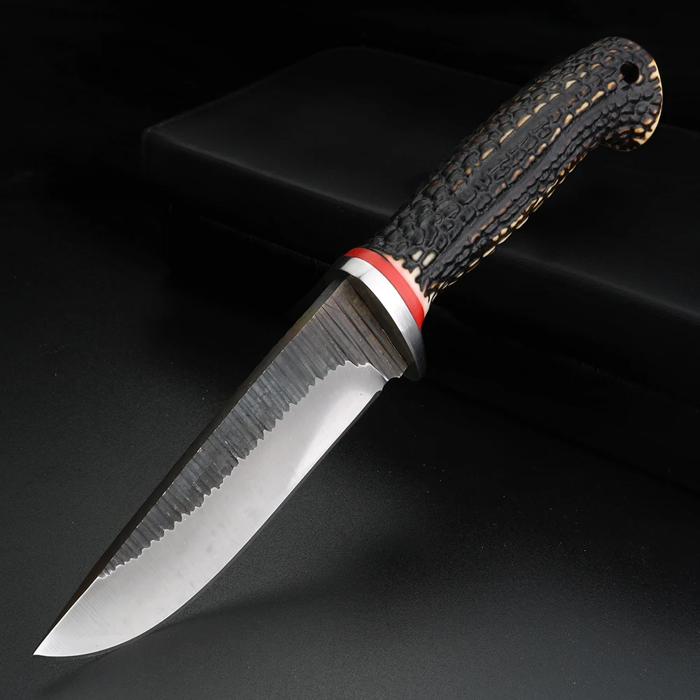 

Охотничий нож с ручкой из рога оленя, многофункциональный клинок высокой твердости для повседневного использования, кемпинга, выживания