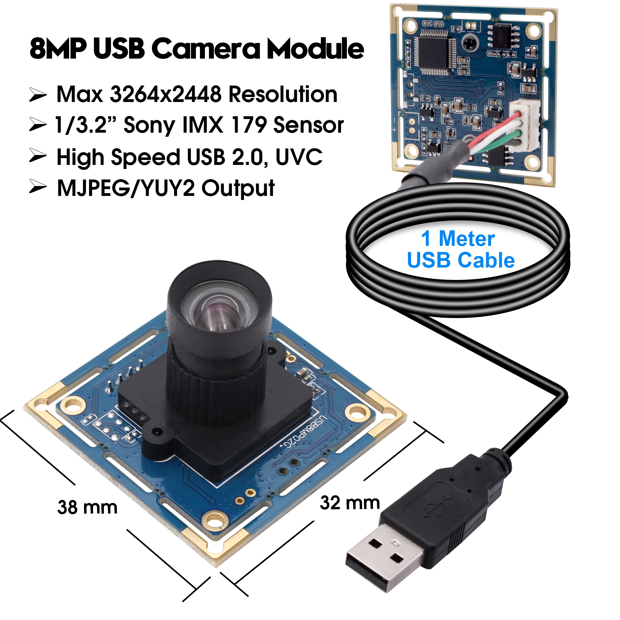 ELP USB with Camera 2.1mm Lens 1080P HD USB Security Camera Module for  Computer Wide Angle High Speed PC Camera Mini UVC USB2.0 Video Webcam Board