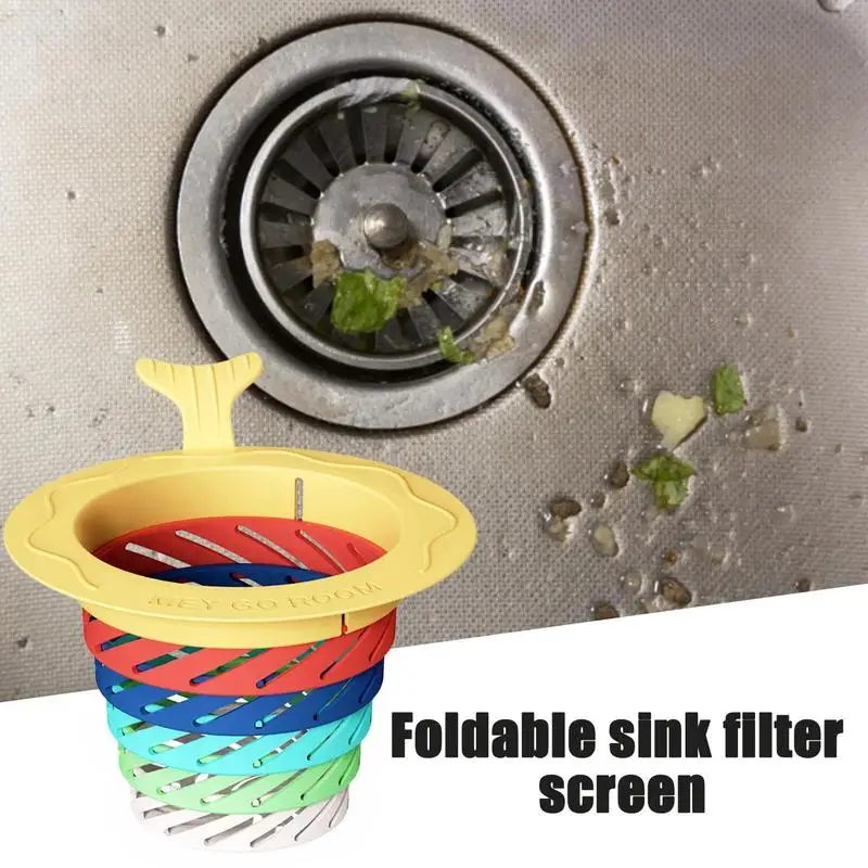 Durable Kitchen Sink Filter Foldable Anti Clogging Mesh Sink Strainer Colorful Drain Hole Plug Filter Trap Waste Screen For Home