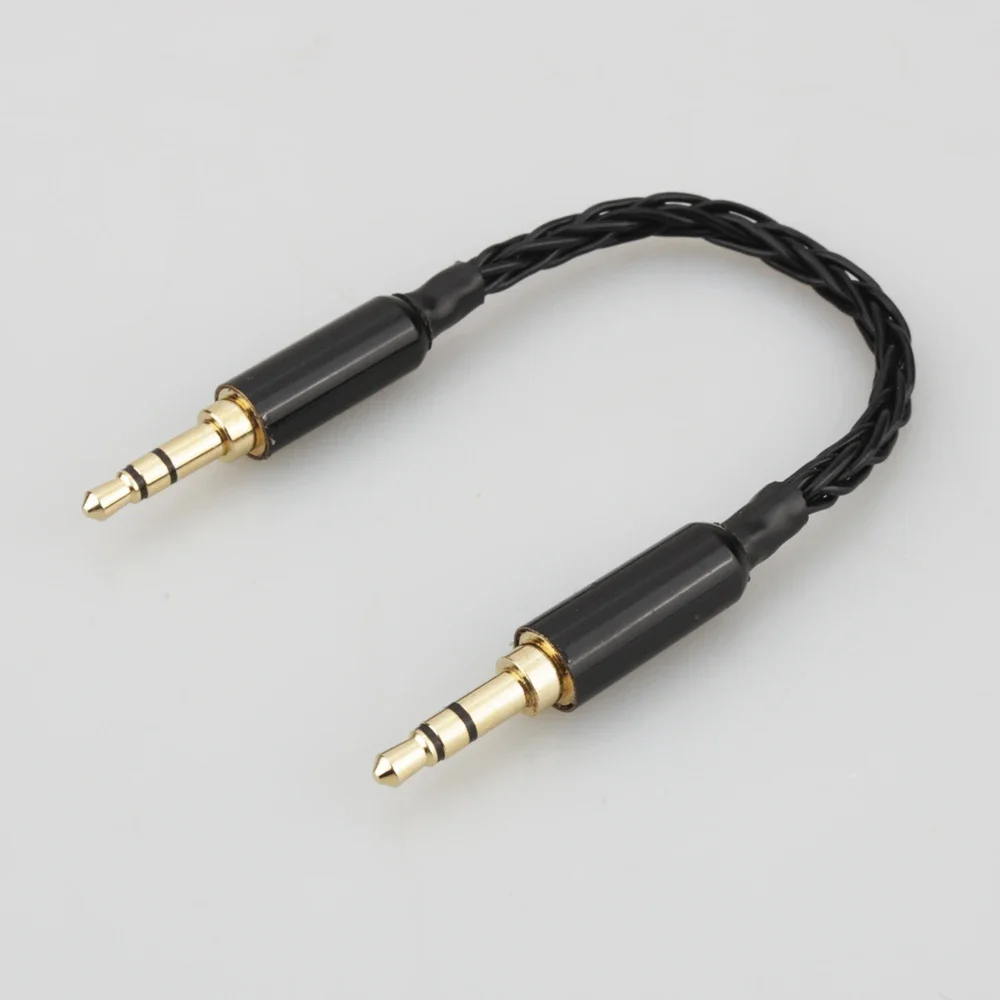10cm Black Silver Plated 3.5mm Male to Male Stereo Audio Cable