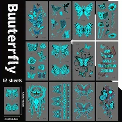 Butterfly Luminous Glow - In - The - Dark Temporary Tattoo Stickers - 12 - Sheet Set (12 sheets)
