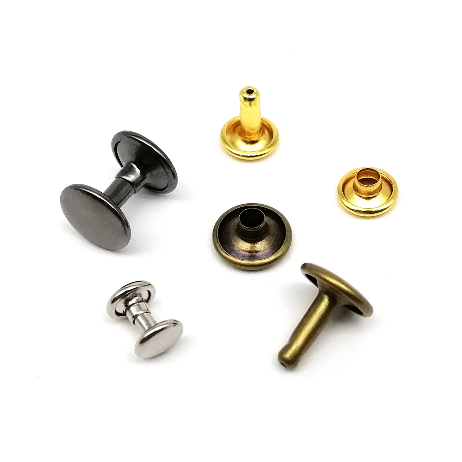 Premium Metal Double Cap Round Rivet Stud Set for Leather Crafting and Accessories – 100 Sets of 6/8/10mm Rivets