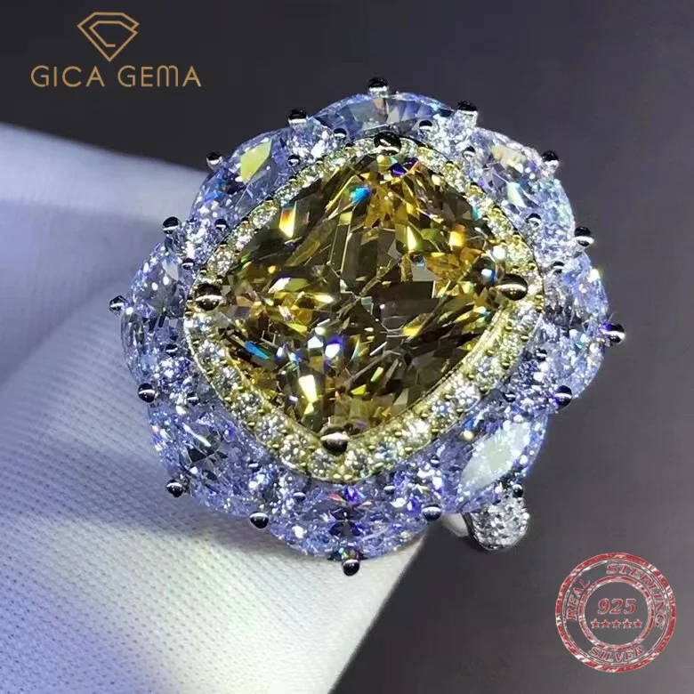 

Gica Gema Top Quality Solid 925 Sterling Silver Radiant Cut 6CT D Color Created Moissanite Wedding Engagement Ring Fine Jewelry