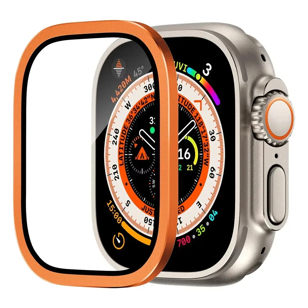 Premium Tempered Glass Screen Protector with Titanium Frame for Apple Watch Ultra 49mm - Anti-Scratch Film
