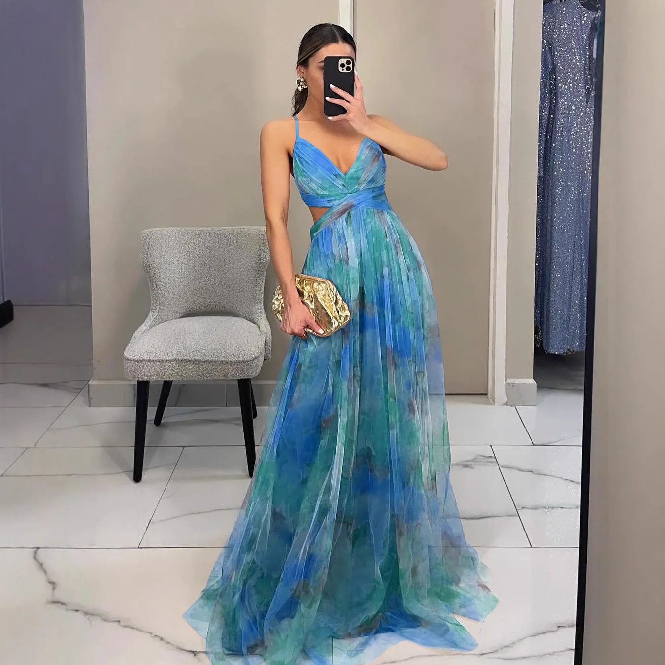 Women Summer Long Maxi Mesh Sundress V Neck Sleeveless Beachwear