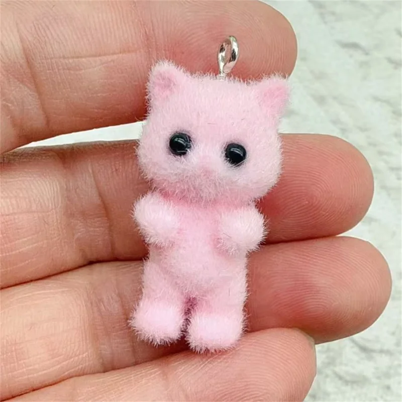4pcs Kawaii 3D Fluffy Flocking Resin Cat Animal Charms