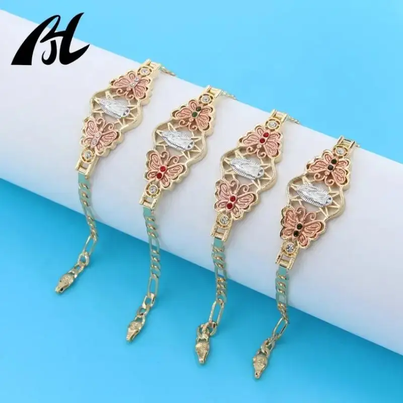 Oro Laminado Tricolore Gioielli Marmo Vergine Maria Statua Braccialetto Oro Reale Solido Placcato 18K Farfalla Prezzo Più Basso Ottone