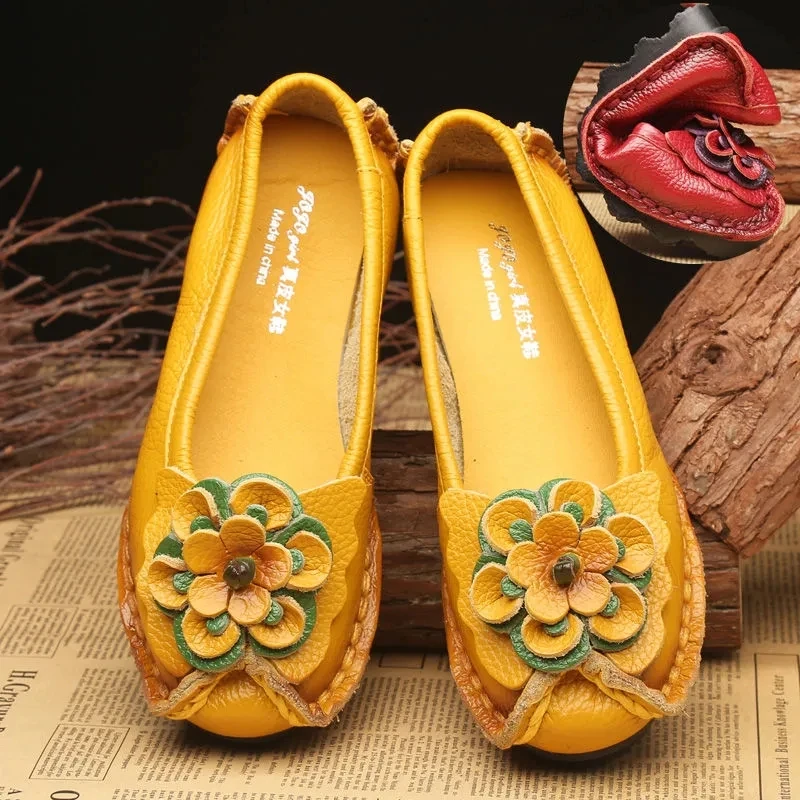 

2023 Retro Ethnic Style Flower Fashion Women's Shoes Women's Shoes Peas Shoes Shallow Mouth Single Shoes Comfortable Soft Bottom