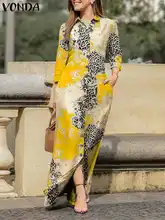  VONDA 2023 Oversized Bohemian Autumn Shirt Button Sundress Casual Vestido Women Printed Maxi Dress Lapel Long Sleeve Party Robe 