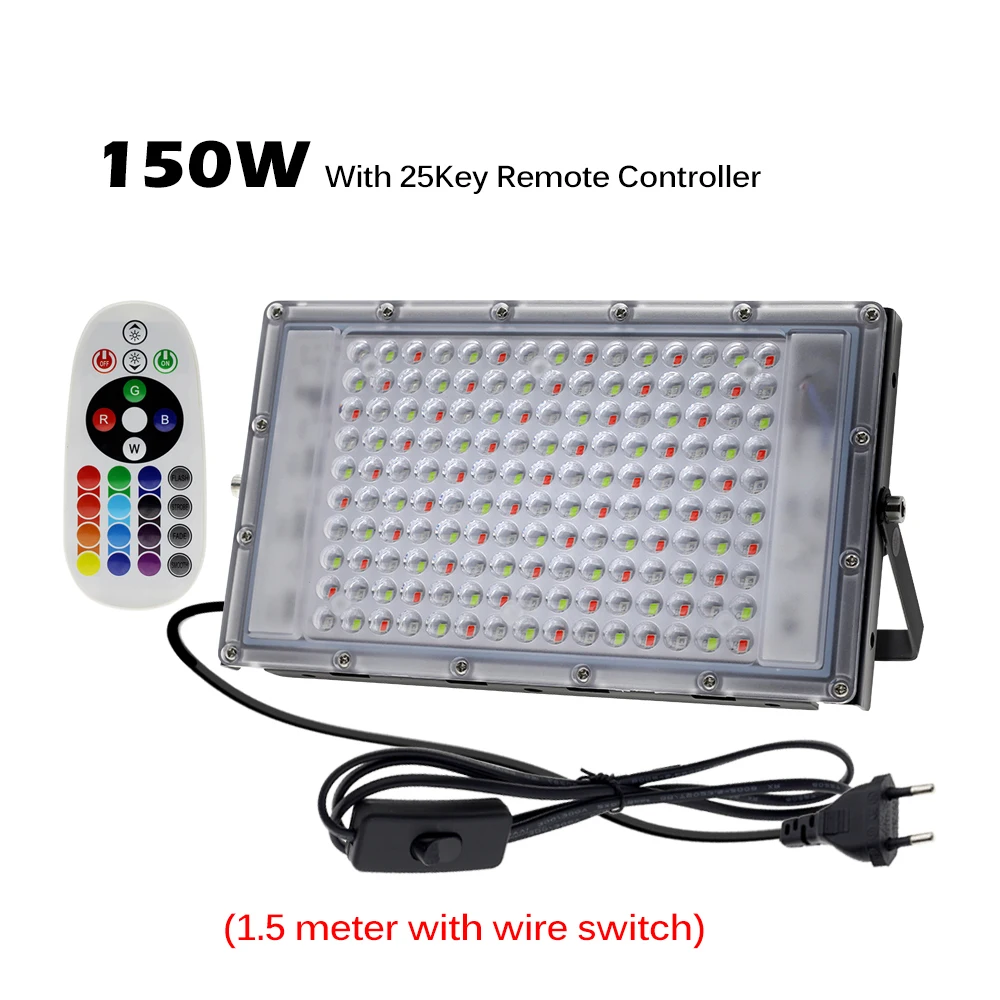 150W Led Flood Light IP65 Waterproof RGB Floodlight Outdoor LED Spotlight Landscape Lighting With Remote Control EU Plug solar security light Floodlights