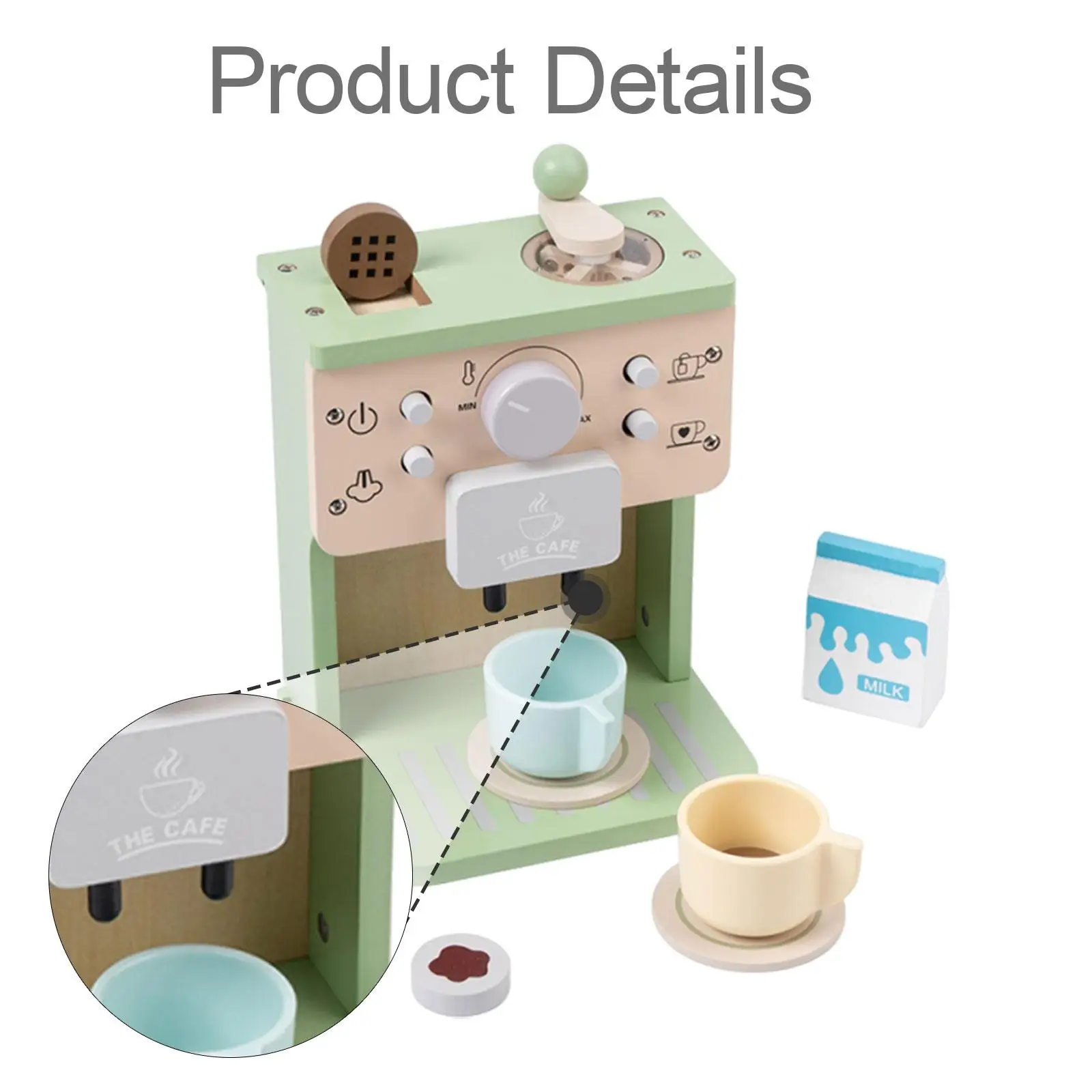 【support】 Wooden Coffee Maker Playset Cafe Cookware Espresso Machine for Kids Children.