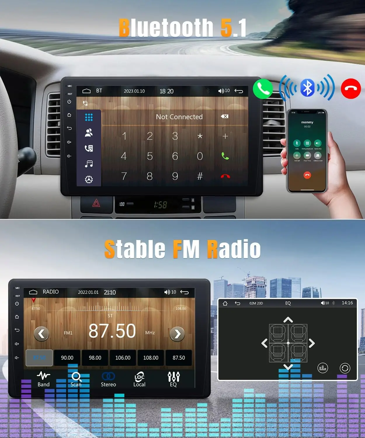 Radio estéreo de un solo Din para coche de 9 pulgadas con Apple Carplay y Android Auto, receptores de Audio para coche Bluetooth, cámara de respaldo, enlace de espejo, FM 3