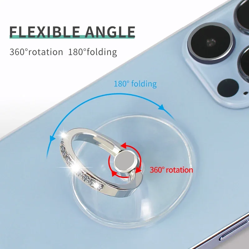 Diamond Phone Ring: Transparent 360° Rotating Finger Grip Holder