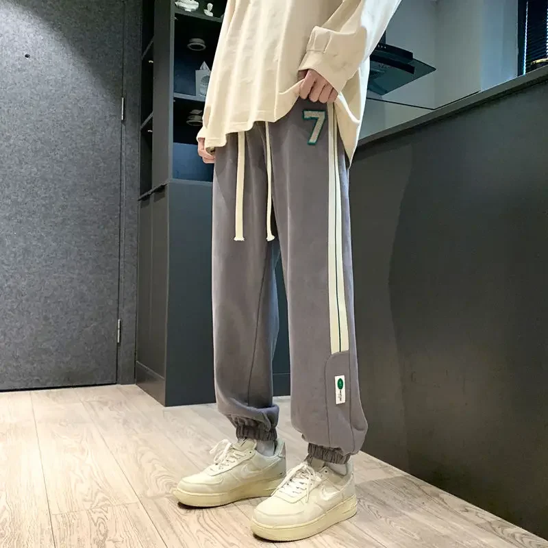 thumbnail image 1 of Pantalones deportivos lisos de otoño e invierno para hombre, pantalones de algodón, sudadera harén, pantalones deportivos grandes de talla grande Y2k coreanos para hombre, 1 of 5