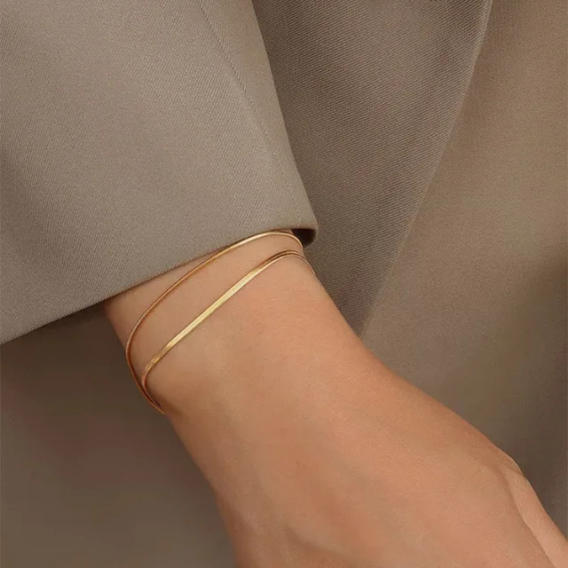Pulsera de cadena de hoja de doble capa exagerada para mujer, joyería chapada en oro, acero de titanio, accesorios de joyería, nueva moda