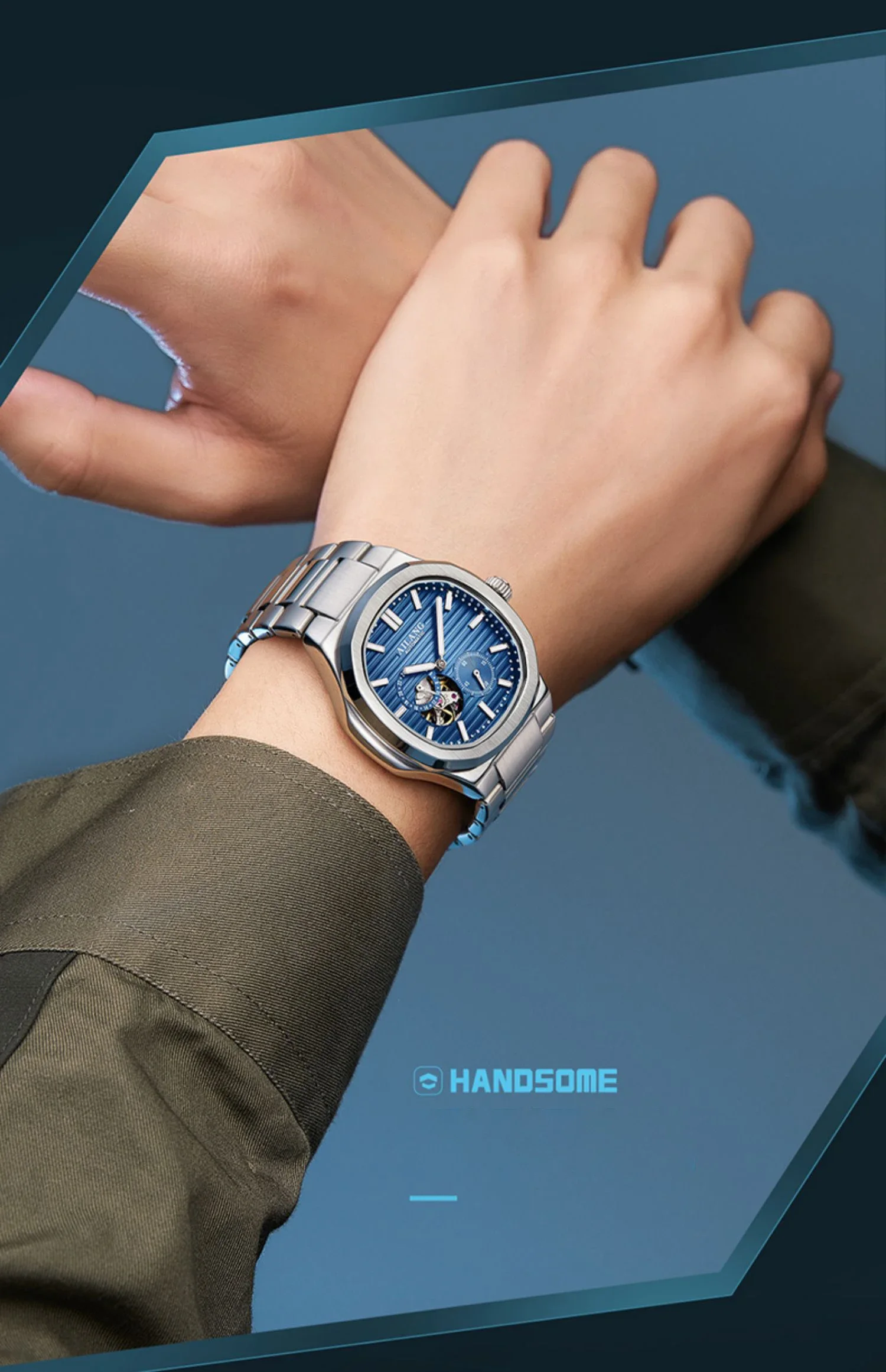 Neue AILANG automatische mechanische Uhr Business multifunktionale leuchtende wasserdichte Mode Herrenuhr Polygon Design – Detail 2