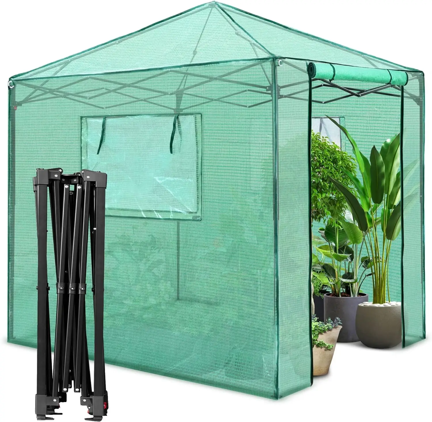 

8'x 8' Portable Walk-in Greenhouse Easy Setup Indoor Outdoor Greenhouse Garden Green Houses Instant Pop-up Greenhouse2 Roll-Up